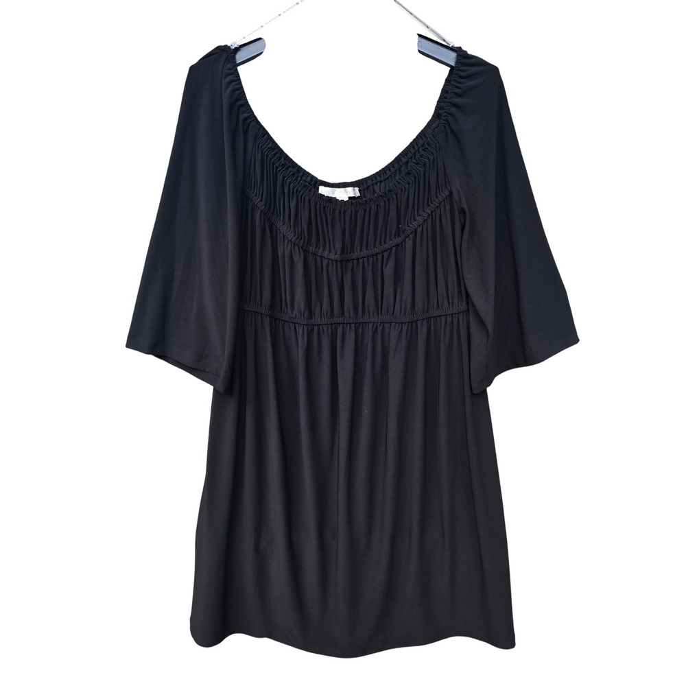 Boston Proper Black Smocked Empire Waist Flutter Sleeve Mini Dress Size 12 - Picture 2 of 9